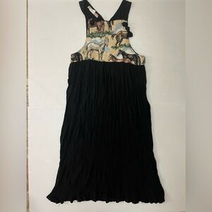VTG Pam’s Closet Dress Horse Tapestry Black Crinkle MIDI Size Med P Equestrian
